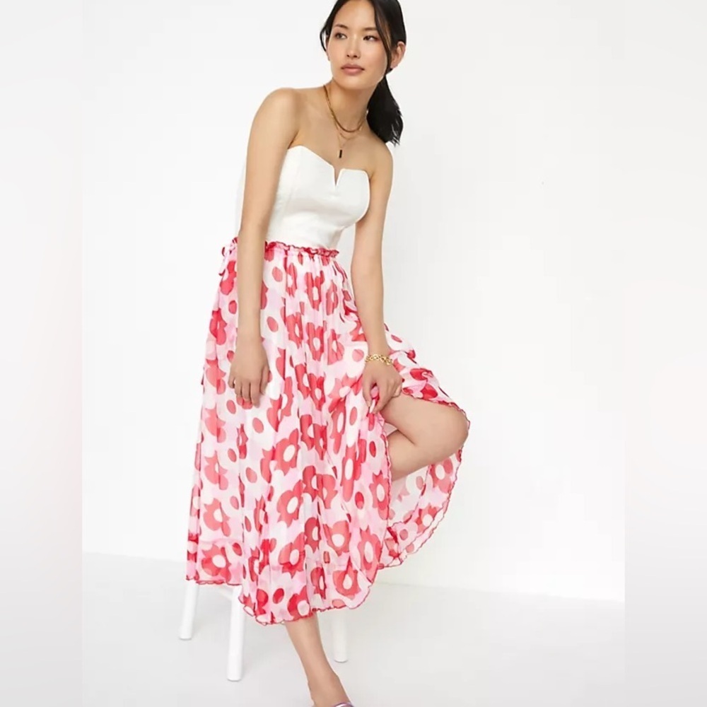 L1. Antik Batik Anthropologie Red Poppy Midi Skirt Tassel Ties